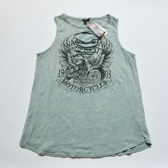 Harley Davidson Women's Teal Blue Slashed Tank Large New - Picture 1 of 7